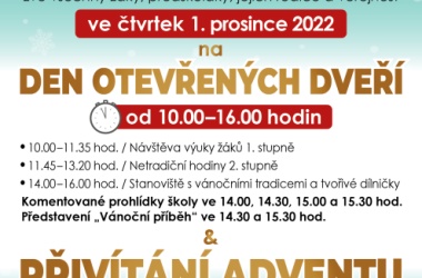 Program Dne otevřených dveří s přivítáním adventu ve čtvrtek 1. 12.