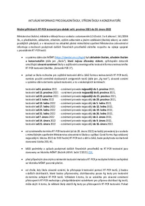 Možné přihlášení k RT-PCR testování pro období od 6. prosince 2021 do 28. února 2022