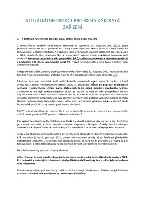 AKTUÁLNÍ INFORMACE PRO ŠKOLY A ŠKOLSKÁ ZAŘÍZENÍ