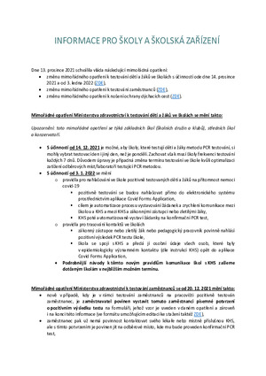INFORMACE PRO ŠKOLY A ŠKOLSKÁ ZAŘÍZENÍ