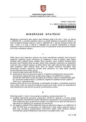 Mimořádné opatření testování žáků ve školách od 12.4.2021