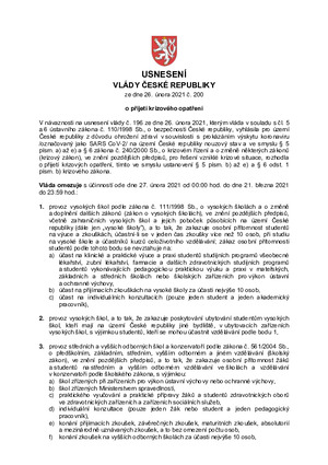 Usnesení Vlády ČR ze dne 27. 2. 2021