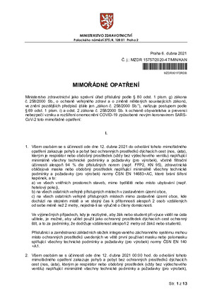 Mimořádné opatření ochrana dýchacích cest s účinností od 12.4.2021