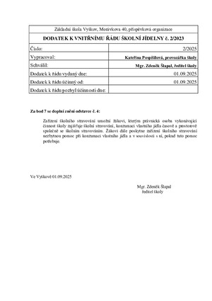 Vnitřní řád ŠJ - dodatek č. 2