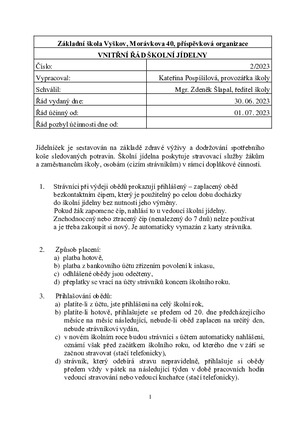 Vnitřní řád ŠJ