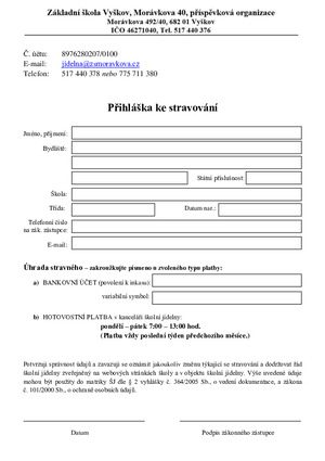 Přihláška ke stravování