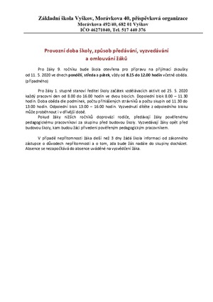 Provozní doba školy