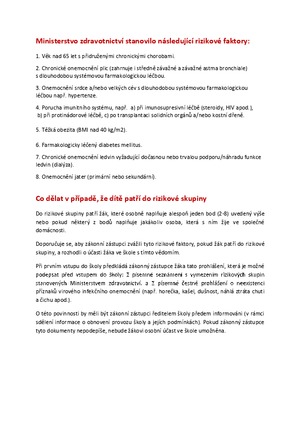 Rizikové faktory stanovené ministerstvem