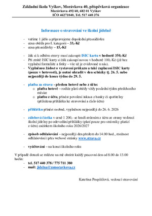 Informace o stravování ve školní jídelně
